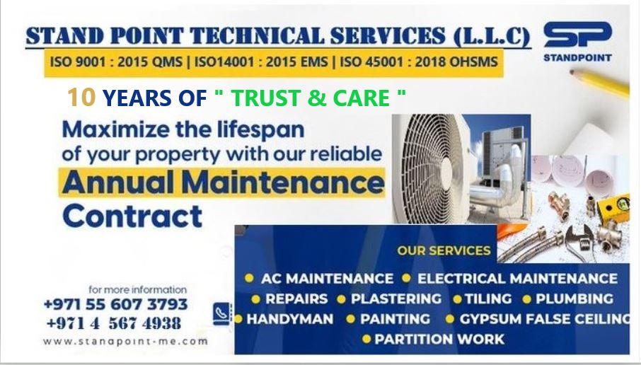 StandpPoint's tweet photo. We are a ISO Certified  Technical Services Firm. We Undertake Annual Maintenance Contracts&amp; Chargeable Services for Corporate Facilities,Warehouses,Retail Outlet Chains,Buildings,Villas etc. +971556073793 +971 4 5674938
@emaardubai
@jafzadubai
@diparkdxb
@BNIUAE
@DIC_Community https://t.co/6Lmi9G3obI