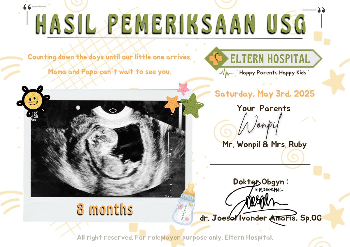 ElternHospi's tweet photo. @kmwonpill @rubbyjenc @xongsuk @everyoungenz ——— ✎ 𝑼𝑺𝑮 𝑹𝒆𝒔𝒖𝒍𝒕 ;
    👩🏻‍❤️‍👨🏻 Parents : @kmwonpill &amp; @rubbyjenc 

❝ Congratulations you both! Now your fetuses are the size of ‘Butternut Squash’ ! Can’t wait to meet your adorable baby ❤️ ❞

👨🏻‍⚕️Obgyn Doctor : @xongsuk 
🩺 Nurse                  : @everyoungenz https://t.co/asGmJLxByV