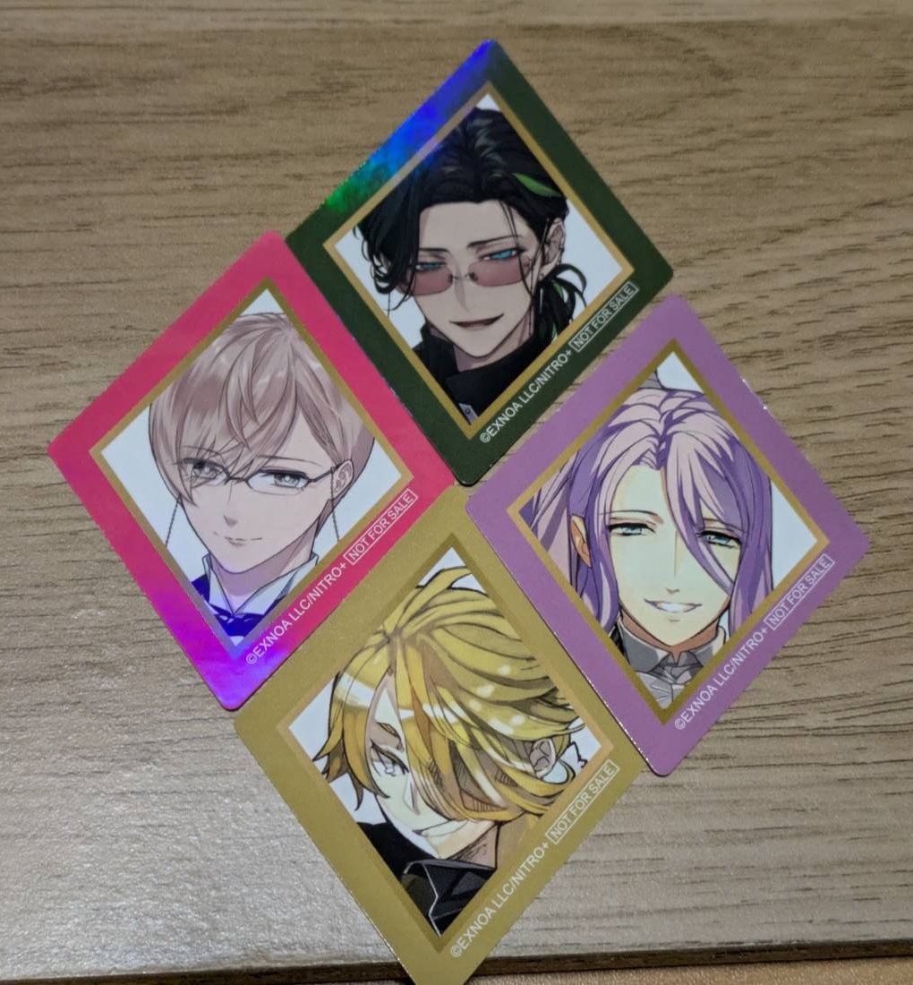 1tsukiuta2's tweet photo. 【交換】アニメイト 刀剣乱舞ONLINE
十周年記念～空高く舞い上がれ!フェア
特典オーロラステッカー

譲:亀甲貞宗、蜂須賀虎徹
 　獅子王、笹貫 

求:宗三左文字、鶴丸国永

各1枚
郵送希望
お声がけよろしくお願いします https://t.co/VEtqE2cN5k