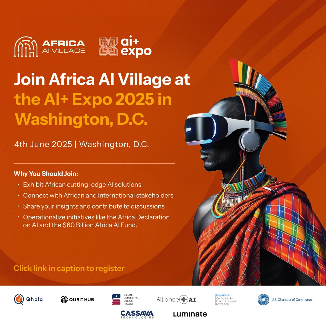 ANNOUNCEMENT: AFRICA AI VILLAGE is coming to Washington DC at the AI+ EXPO 2025

Africa’s voice in global AI conversations grows louder! Join us at the Africa AI Village in Washington, D.C., during the AI+ Expo 2025 — a powerful showcase of African innovation, leadership, and
