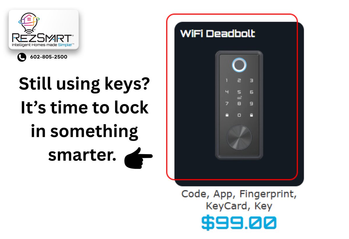 JDuyag96941's tweet image. In a world of smart homes, old locks just don’t cut it.
RezSmart’s WiFi Deadbolt lets you unlock with a fingerprint, app, or code — and control it all!

No keys. No worries. Just smarter security.

👉 See how it works: rezsmart.com

#RezSmart #SmartDeadbolt #WiFiLock