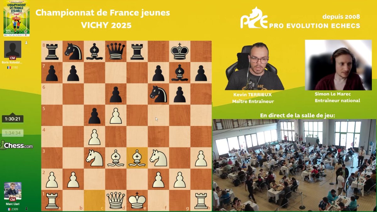 #Vichy2025 (@champfraechecs) on Twitter photo ⚡ Suivez en direct l'avant-dernière journée du Championnat de France Jeunes !
Kevin Terrieux <a href="/P2EKev/">Pro Evolution Echecs</a> et l'entraîneur Simon Le Marec <a href="/ProfSLM/">Le Marec Simon</a> commentent les parties sur twitch.tv/proevolutionec…
#Vichy2025 ⚡ Suivez en direct l'avant-dernière journée du Championnat de France Jeunes !
Kevin Terrieux <a href="/P2EKev/">Pro Evolution Echecs</a> et l'entraîneur Simon Le Marec <a href="/ProfSLM/">Le Marec Simon</a> commentent les parties sur twitch.tv/proevolutionec…
#Vichy2025