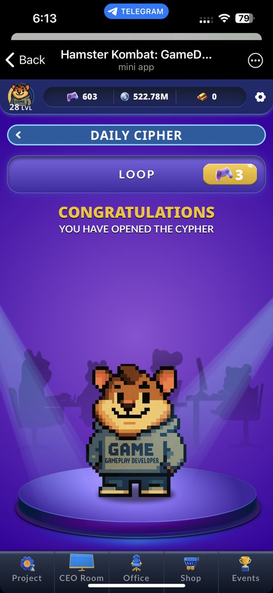 govindcreates's tweet photo. ๐น Hamster Kombat Gamedev
Daily Cipher
3 May 2025
Code : LOOP
Swipe left for code.
#hamsterkombat #gamedev #dailycombo #dailycipher https://t.co/PQPrfEcpP9