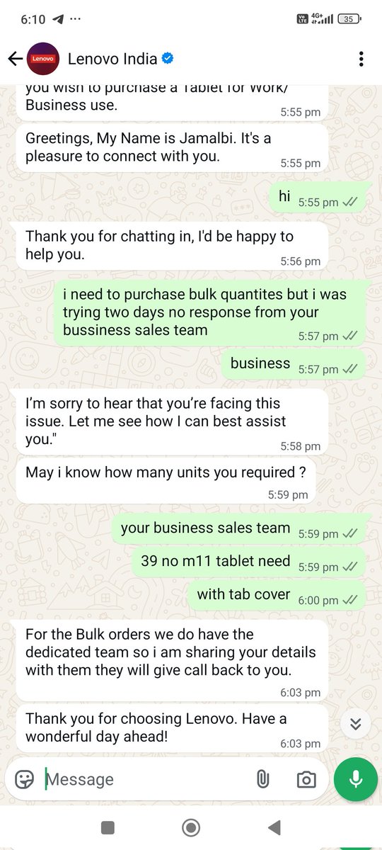 haridazzling's tweet photo. I was trying to purchase bulk quantity tab from lenovo two days trying no response from customer service everytime contact they simply saying we forward to dedicate team but no response @Lenovo_in https://t.co/GcL1kUmqRU