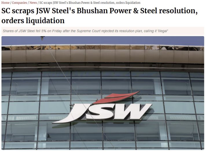 goelasf's tweet photo. Supreme Court Rejects JSW Steel's Resolution Plan for Bhushan Power &amp; Steel! https://t.co/kM17JvG93x