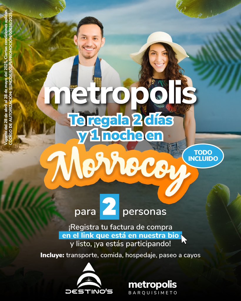 ¡Regálale a mamá una experiencia inolvidable con Metropolis Barquisimeto! 💖 

Participa y gana un viaje de 2 días y 1 noche a Morrocoy.🏝️

Sigue los pasos de esta publicación y regálale a mamá algo especial🤩

instagram.com/p/DJAJW5bS5Q1/…