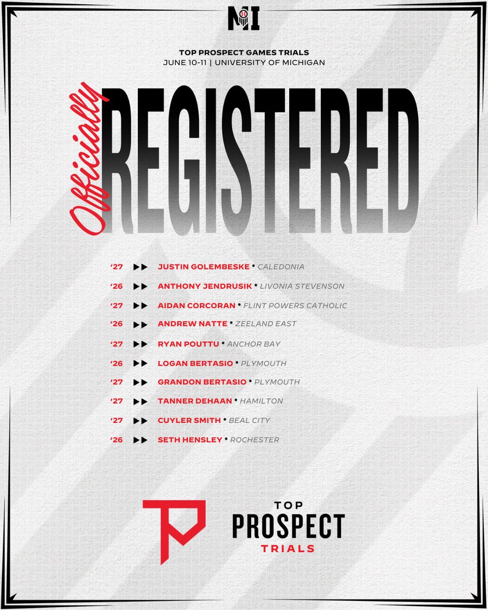 𝐌𝐢𝐜𝐡𝐢𝐠𝐚𝐧 𝐓𝐏𝐆 𝐓𝐫𝐢𝐚𝐥𝐬

📍 University of Michigan
🗓️ June 10-11
👥 2026-2028 Grads

Secure your spot 👉 loom.ly/JZr_gN8

Welcome to the following players ⬇️