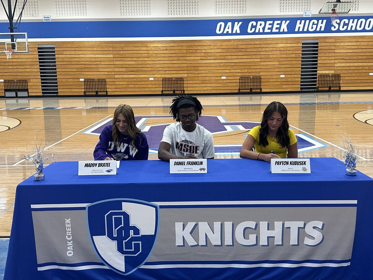 Knights Athletics (@athletics_ochs) on Twitter photo Congratulations to Maddy Bratel (Whitewater Track); Daniel Franklin IV (MSOE Basketball); and Payten Kubusek (Marquette Dance) on continuing your athletic careers at the next level! Congratulations to Maddy Bratel (Whitewater Track); Daniel Franklin IV (MSOE Basketball); and Payten Kubusek (Marquette Dance) on continuing your athletic careers at the next level!