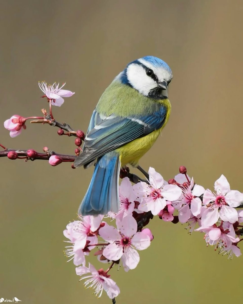 🐦Eurasian Blue Tit: Grace Perched in Pink