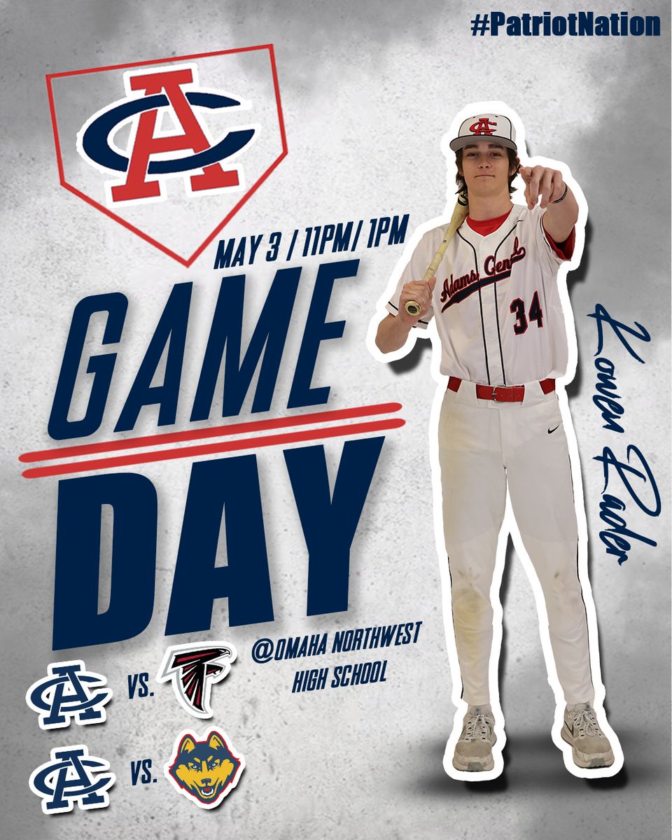 ⚾ Baseball Game Day! ⚾

📍Omaha Northwest High School Triangular
📅 Saturday, May 3
🕒 11:00 am / 1:00 pm
#PatriotNation

＊Graphic credit- Joshlyn Konen, sophomore; edits- Addison Schutte, junior