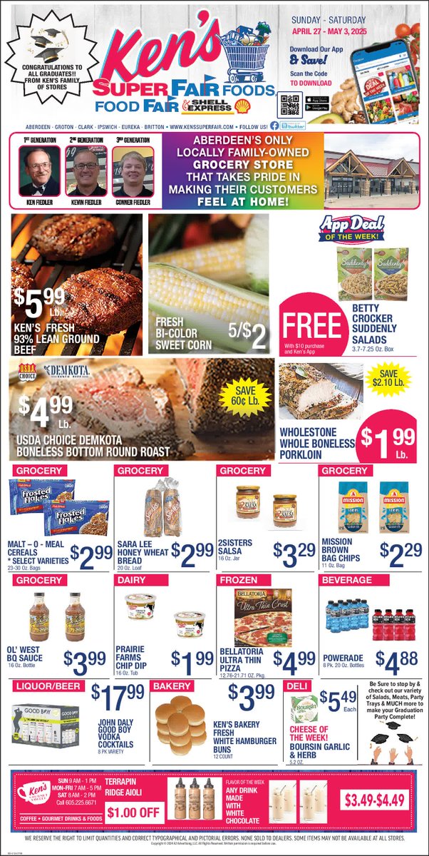 ⏳ LAST DAY to save big at Ken's SuperFair Foods!
🔥 Don't miss deals like:
🥩 $5.99/lb Lean Ground Beef
🌽 5/$2 Sweet Corn
🐖 $1.99/lb Boneless Porkloin
🍞 $2.99 Sara Lee Bread
🎉 FREE Suddenly Salad with app + $10 purchase
🛒 Shop now before these hot prices are gone!