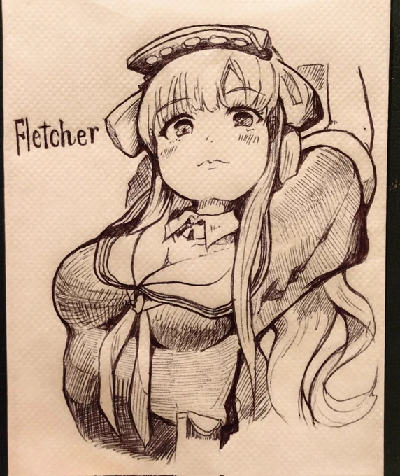 紙ナプキンに描いたフレッチャーです!胸を張っていこう!(⁠ㆁ⁠ω⁠ㆁ⁠)
#艦これ版真剣お絵描き60分一本勝負_20250503
#艦これ版深夜の真剣お絵描き60分一本勝負 