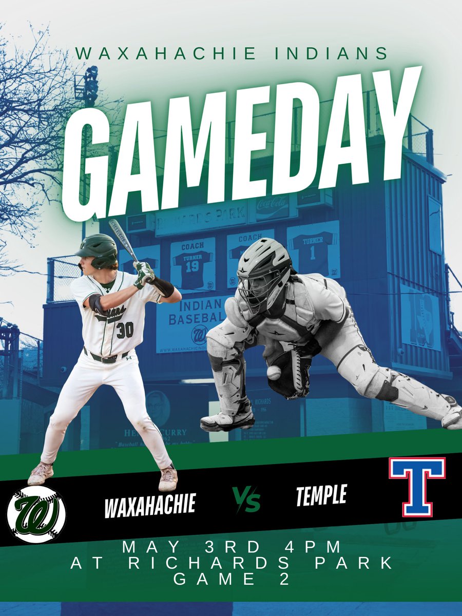 Waxahachie HS Indian Baseball (@hachieball1909) on Twitter photo Come out to Richards Park today to cheer on the Indians and watch some Playoff Baseball! New Start time at 4pm. Game 3 will follow if necessary. #exceedtheexpectation #sweepthesheds🧹
<a href="/WaxahachieISD/">Waxahachie ISD</a> <a href="/hachiesports/">Waxahachie ISD Athletics</a> Come out to Richards Park today to cheer on the Indians and watch some Playoff Baseball! New Start time at 4pm. Game 3 will follow if necessary. #exceedtheexpectation #sweepthesheds🧹
<a href="/WaxahachieISD/">Waxahachie ISD</a> <a href="/hachiesports/">Waxahachie ISD Athletics</a>