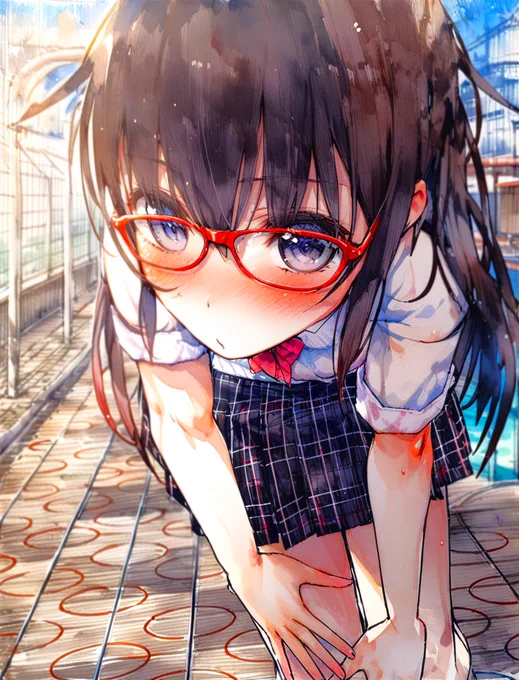 【上目遣いと夏ソノさん】赤いメガネがキラッと光る 