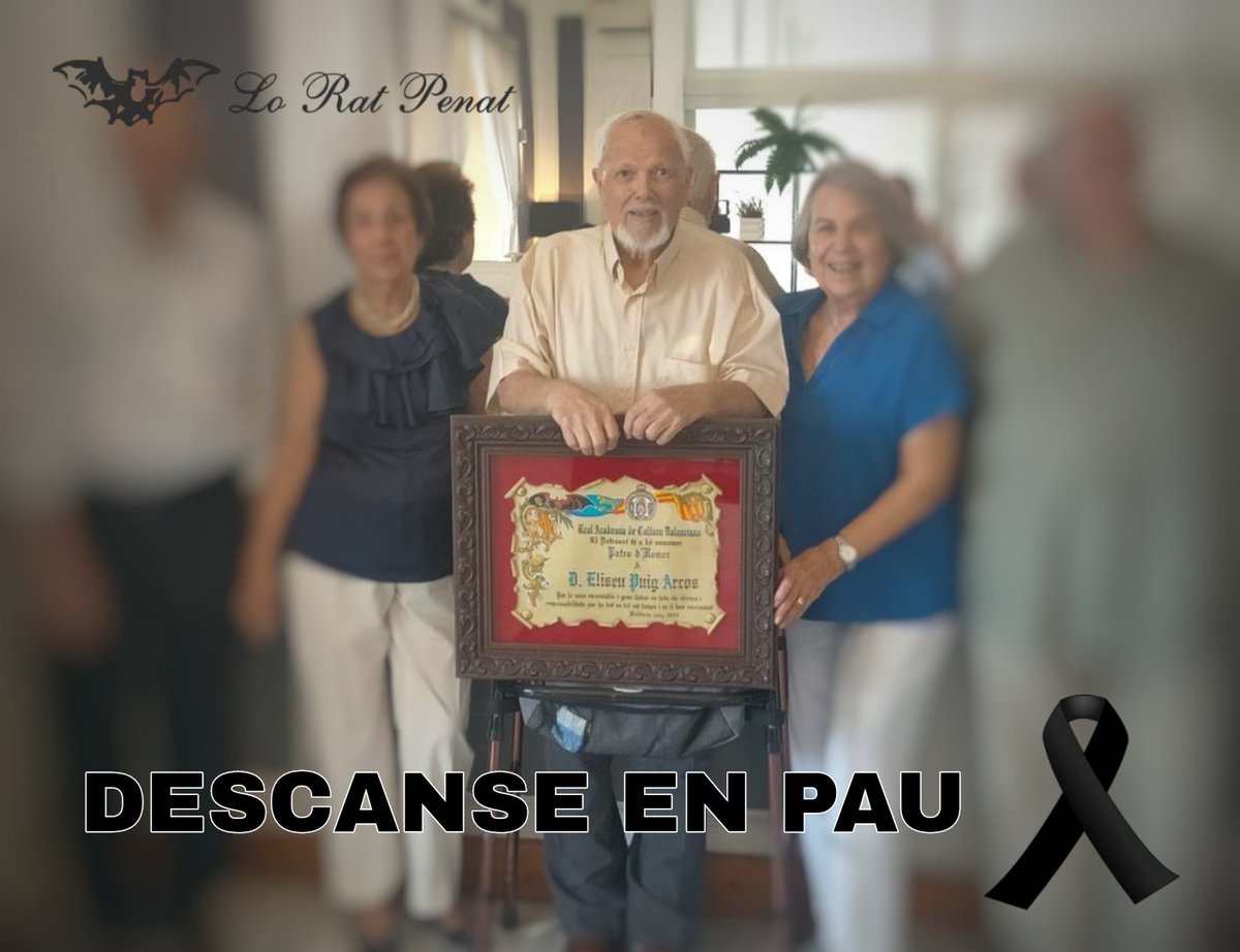 ⚫Eliseu Puig, una vida dedicada a la llengua valenciana

🦇Lo Rat Penat llamenta profundament el decés d'Eliseu Puig Arcos, President d'Honor del Patronat de la Real Acadèmia de Cultura Valenciana. El valencianisme cultural pert a u dels seus grans referents, un home que dedicà