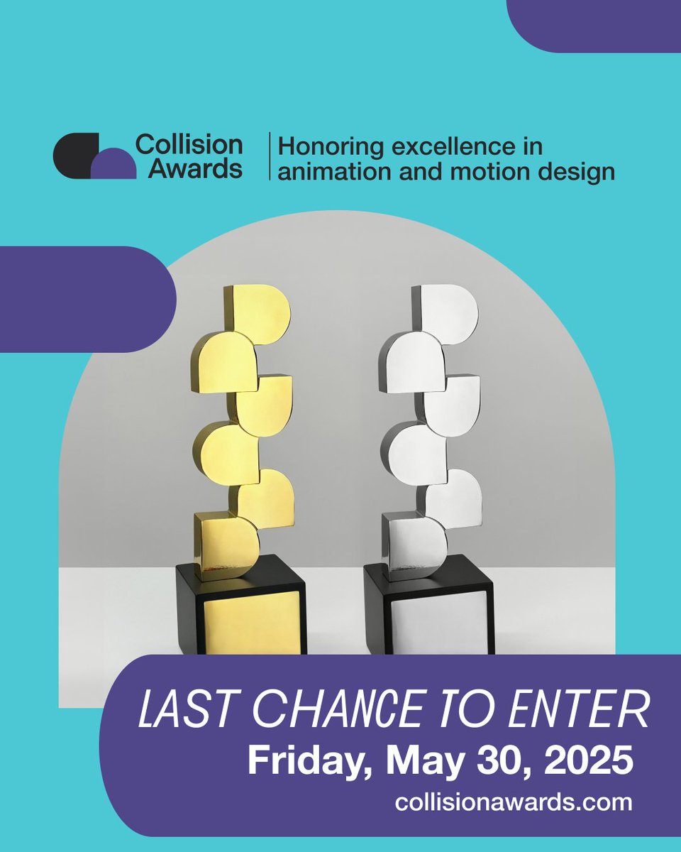 Calling all animators and motion graphic designers - the last chance to enter the Collision Awards is coming up on Friday, May 30! Whether you are making feature length films, commercials, games or or social content -  enter at bit.ly/433zOet