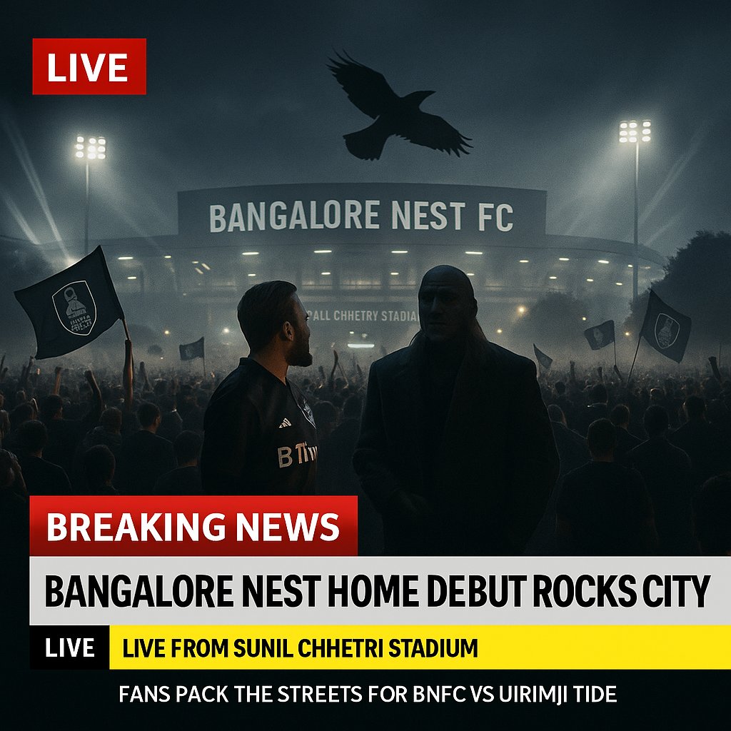 PDE_MFL's tweet photo. Live from Bangalore: Sunil Chhetri Stadium is bursting with excitement. Bangalore Nest FC’s home debut against Uirimji Tide is a full-on celebration. The streets are packed with fans, the Raven is circling above the stadium. The Nest is on fire.
#BNFC #PlayMFL #BTiny #AlcisSports
@playMFL @britneyspears @NandaRavish
