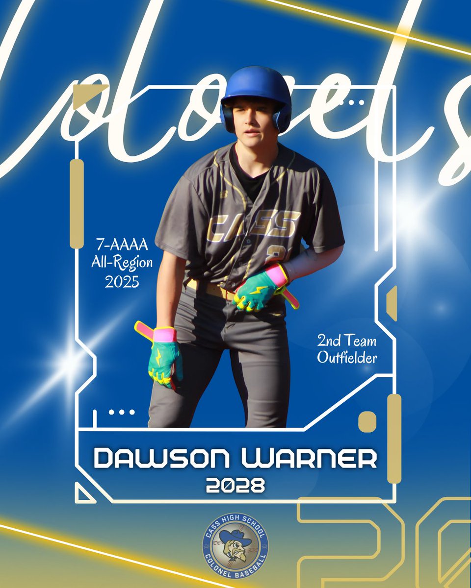 Congratulations to our 7 Colonels who were elected to the GHSA 7-AAAA All-Region Team!

On the All-Region Second Team:
⚾️ Trenton Elario (OF)
⚾️ Hunter Lovett (P, Honorable Mention C)
⚾️ Zach Stiles (IF)
⚾️ Dawson Warner (OF)

#FireTheCannon

📸 Samay Patel