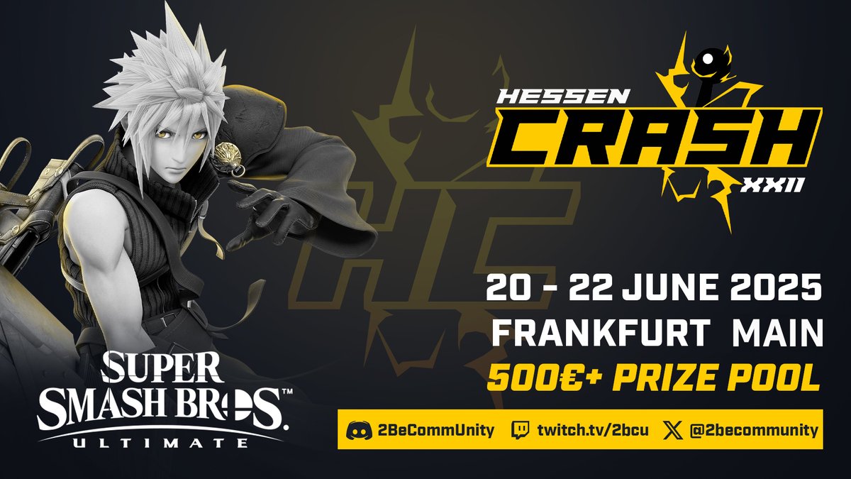 📢 500€ MINIMUM PRIZE POOL FOR #SSBU AT HESSEN CRASH!

Smash Ultimate community, join us for our 15th anniversary!💪
Compete, meet your friends, grind for a full 3 days and enjoy the show.

Sign up now!👇
start.gg/tournament/hes…