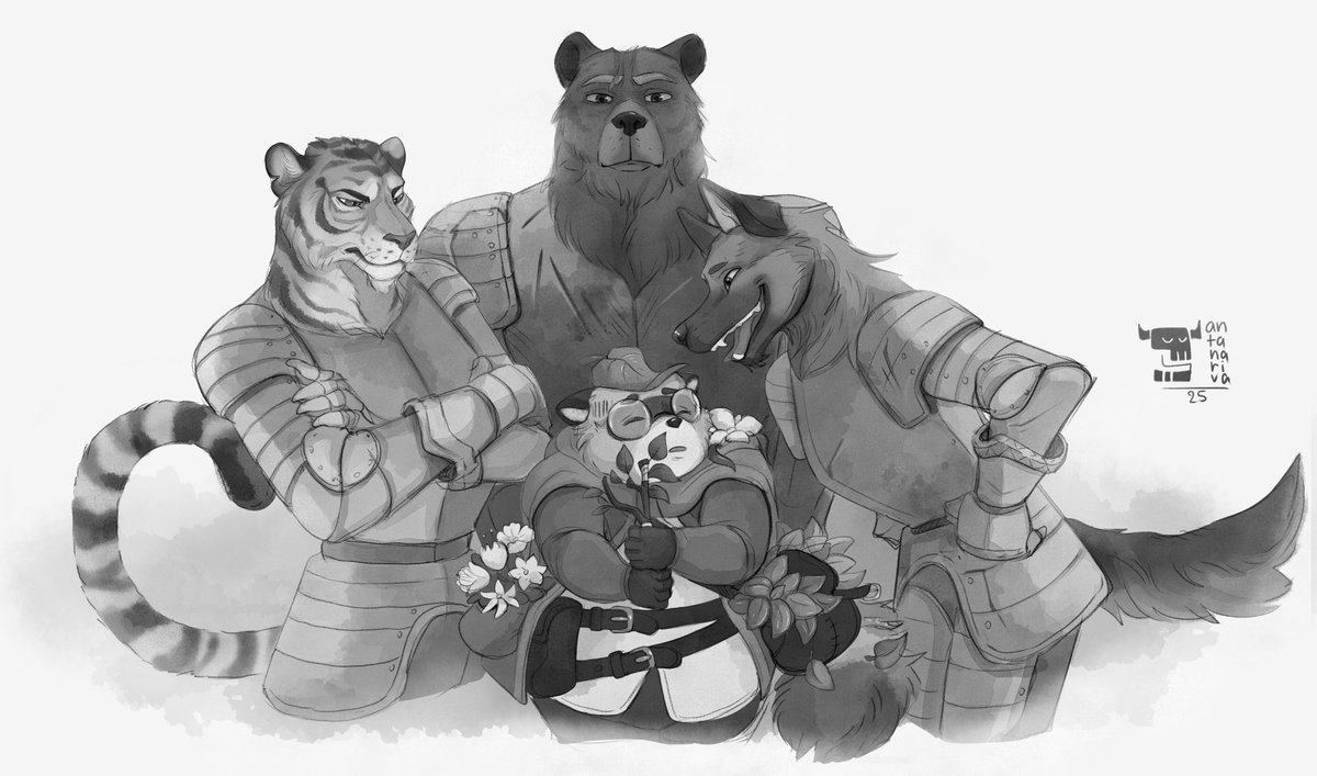 Sketch commission for Soojimasu (FA) <3
#furryart #furry #knight #tiger #bear #tanuki #commission