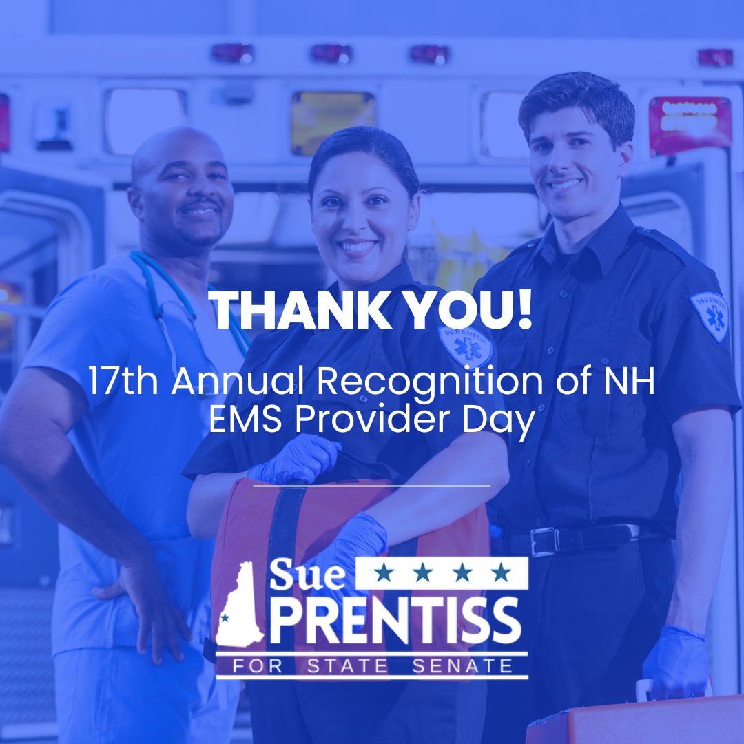 I want to express my gratitude to New Hampshire's EMS responders on the 17th annual recognition of EMS Provider Day.  Our EMS professionals play a crucial role in ensuring the safety and well-being of NH communities, providing emergency medical care and support in times of need.