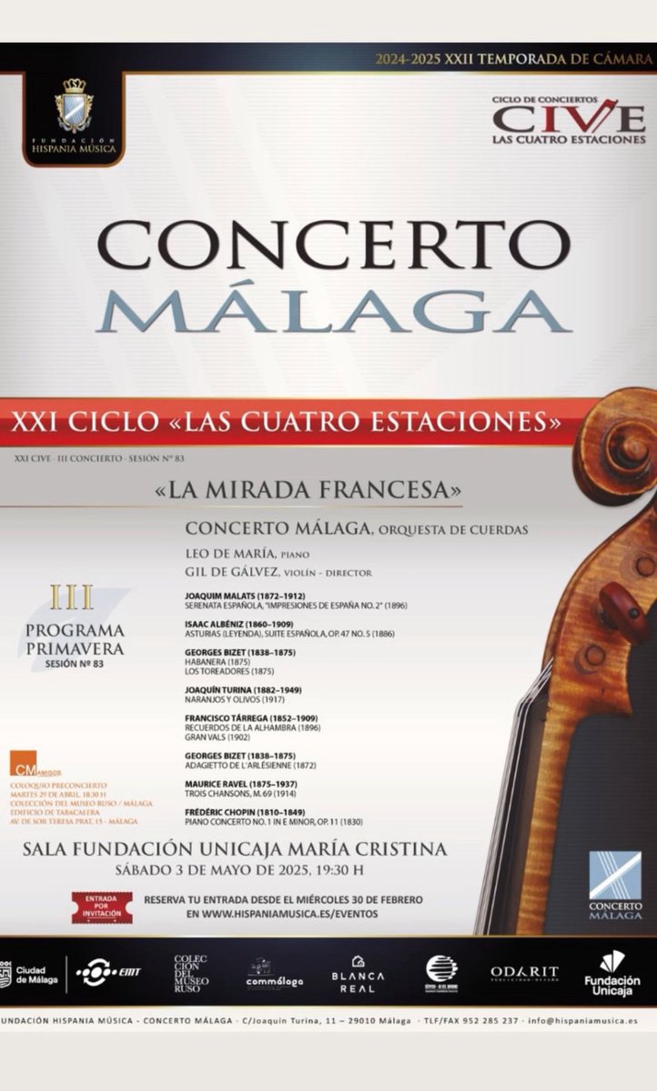 Estefivla's tweet photo. LA MIRADA FRANCESA
Seguimos disfrutando apasionadamente siempre con @ConcertoMalaga y @GildeGalvez
@leodemariapiano
#músicadecámara
#chopin
#salamariacristina
#apasionados https://t.co/5VUzFUtrpe