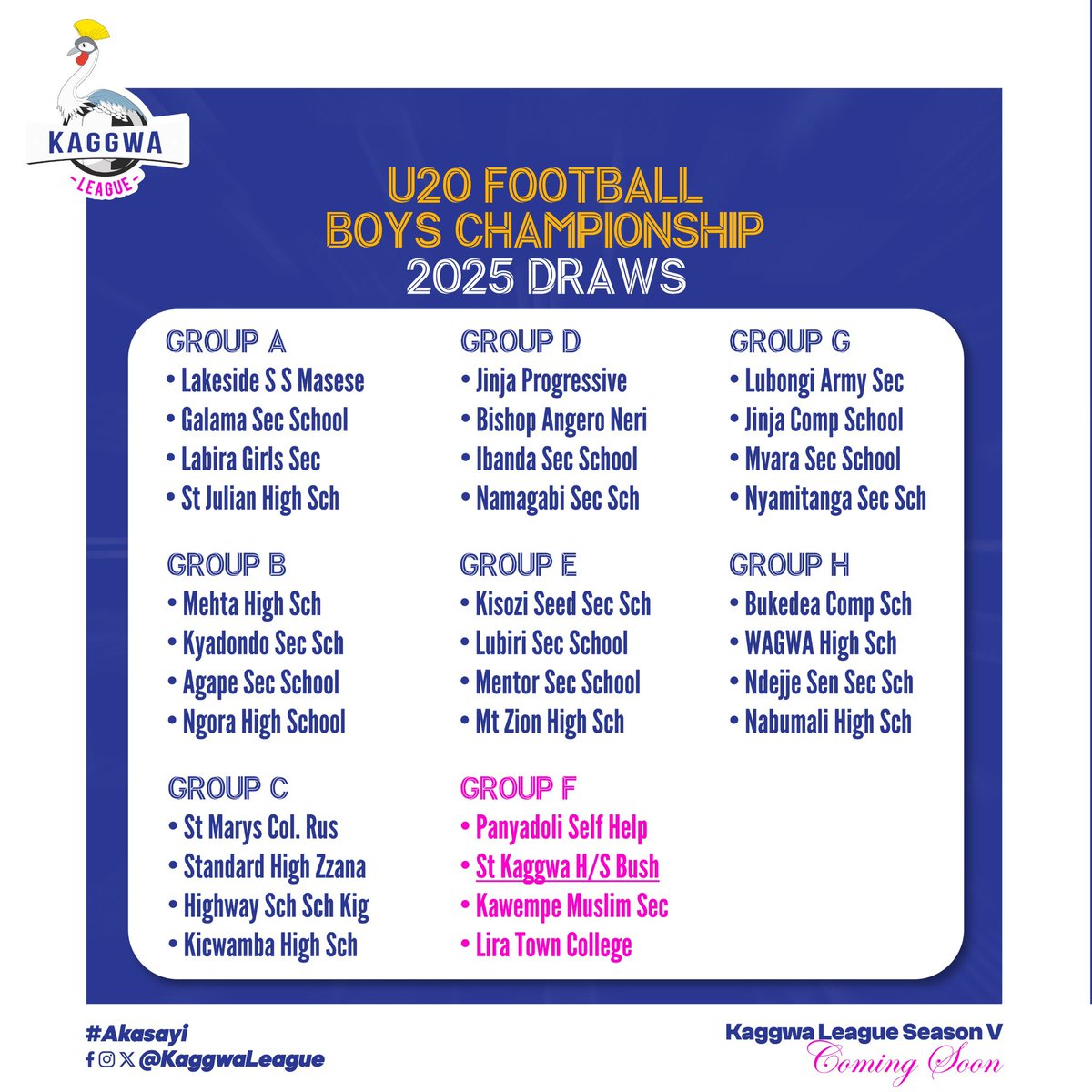 Our boys (St Kaggwa Bushenyi High school ) are in Group F ahead of the #USSSABallGames2025  at Ngora High School and Bukedea Comprehensive Schools.

All the best boys,do us proud !😁

 #Akasayi