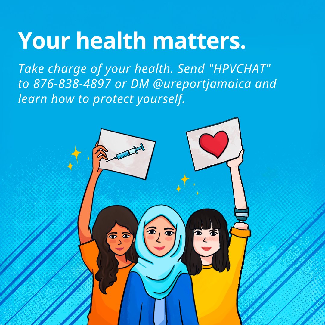 U-Report Jamaica (@ureportjamaica) on Twitter photo Health is a basic right & every child deserves access to quality healthcare.
HPV can affect anyone, but there are ways to protect yourself.
As we wrap up Vaccination Week in the Americas, take action & get the facts that matter - send āHPVCHATā to <a href="/UReportJamaica/">U-Report Jamaica</a> on FB or IG. Health is a basic right & every child deserves access to quality healthcare.
HPV can affect anyone, but there are ways to protect yourself.
As we wrap up Vaccination Week in the Americas, take action & get the facts that matter - send āHPVCHATā to <a href="/UReportJamaica/">U-Report Jamaica</a> on FB or IG.
