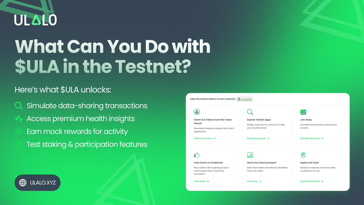 Play. Earn. Repeat. The $ULA Testnet is your upcoming health flex 💪🧬

#ULALO #health