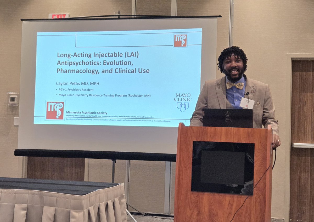 MayoClinicPsych (@mayopsych) on Twitter photo Caylon Pettis, MD, MPH, PGY-1 presents, "Long-Acting Injectable (LAI) Antipsychotics: Evolution, Pharmacology, & Clinical Use" during the Flash Talks session at the <a href="/MNPsychSoc/">MN Psych Soc</a> Spring Meeting. #LAI #pharmacology Caylon Pettis, MD, MPH, PGY-1 presents, "Long-Acting Injectable (LAI) Antipsychotics: Evolution, Pharmacology, & Clinical Use" during the Flash Talks session at the <a href="/MNPsychSoc/">MN Psych Soc</a> Spring Meeting. #LAI #pharmacology