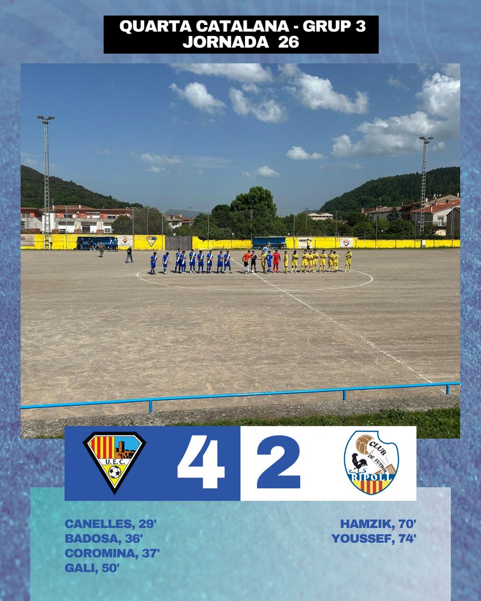 🔵 Final: UE Castellfollit 4-2 #CFRipoll.

⚽️ Gols ripollesos de Hamzik i Youssef.

#4cat3