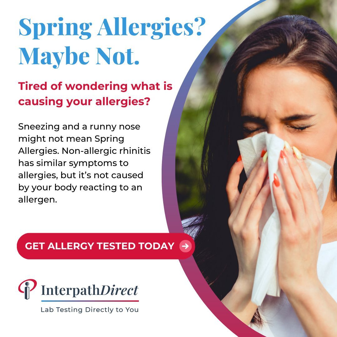Interpath_Lab's tweet image. Sneezing, itchy eyes, runny nose—must be spring allergies, right? Maybe not! Non-allergic rhinitis has similar symptoms but isn’t caused by allergens. So what’s really triggering your symptoms?  ⏳ Hurry, this offer won’t last—Order now &amp;amp; save $50: interpathlab.com/interpathdirect