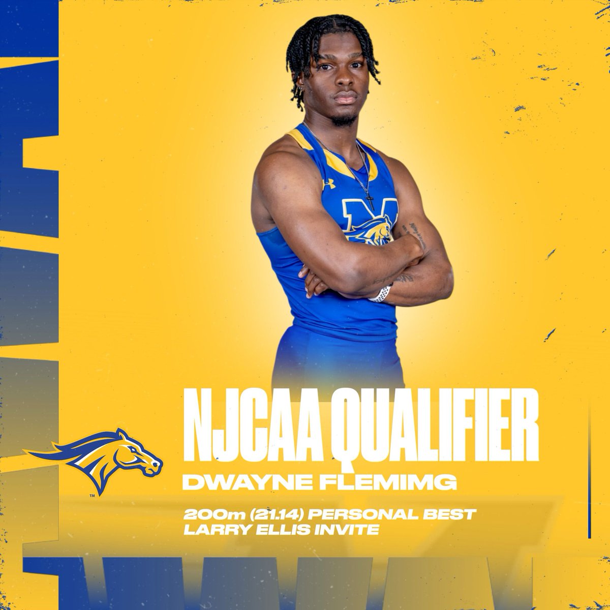 Congratulations to Dwayne Fleming for qualifying for the NJCAA National Championship in the 200m and achieving a personal best time of 21.14 seconds!

#GoHereGrowHere