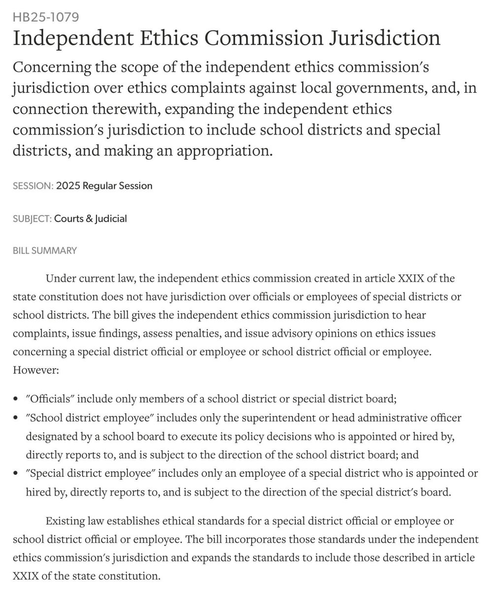 Rob Rogers (@electrobrogers) on Twitter photo If you’ve ever thought: “There has to be a better way to hold school boards accountable”… HB25-1079 is that way. Support a full Senate vote—because ethics shouldn’t be optional, right <a href="/JeffBridges/">Sen. Jeff Bridges</a> ?
#copolitics
<a href="/deguire_mike/">Mike DeGuire, Ph. D.</a> <a href="/CPRBrundin/">Jenny Brundin</a> <a href="/mtnmamaforever/">Separation of ⛪️ & State</a> <a href="/KyleClark/">Kyle Clark</a> <a href="/SenadoraJulie/">Senadora Julie</a> If you’ve ever thought: “There has to be a better way to hold school boards accountable”… HB25-1079 is that way. Support a full Senate vote—because ethics shouldn’t be optional, right <a href="/JeffBridges/">Sen. Jeff Bridges</a> ?
#copolitics
<a href="/deguire_mike/">Mike DeGuire, Ph. D.</a> <a href="/CPRBrundin/">Jenny Brundin</a> <a href="/mtnmamaforever/">Separation of ⛪️ & State</a> <a href="/KyleClark/">Kyle Clark</a> <a href="/SenadoraJulie/">Senadora Julie</a>