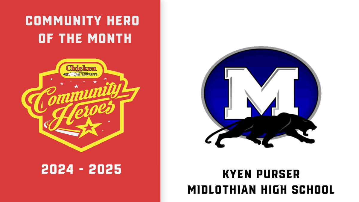Dave Campbell's Texas Football — TexasFootball.com (@dctf) on Twitter photo Congratulations to Kyen Purser of Midlothian High School on being named the Community Hero of the Month Award presented by <a href="/Chicken_Express/">Chicken Express</a>!
WATCH: youtu.be/JRzIFgkbQAY
<a href="/MHSPanthers/">Midlothian High School</a> <a href="/MISD_Athletics/">Midlothian ISD Athletics</a> <a href="/MidlothianISD/">Midlothian ISD</a> Congratulations to Kyen Purser of Midlothian High School on being named the Community Hero of the Month Award presented by <a href="/Chicken_Express/">Chicken Express</a>!
WATCH: youtu.be/JRzIFgkbQAY
<a href="/MHSPanthers/">Midlothian High School</a> <a href="/MISD_Athletics/">Midlothian ISD Athletics</a> <a href="/MidlothianISD/">Midlothian ISD</a>