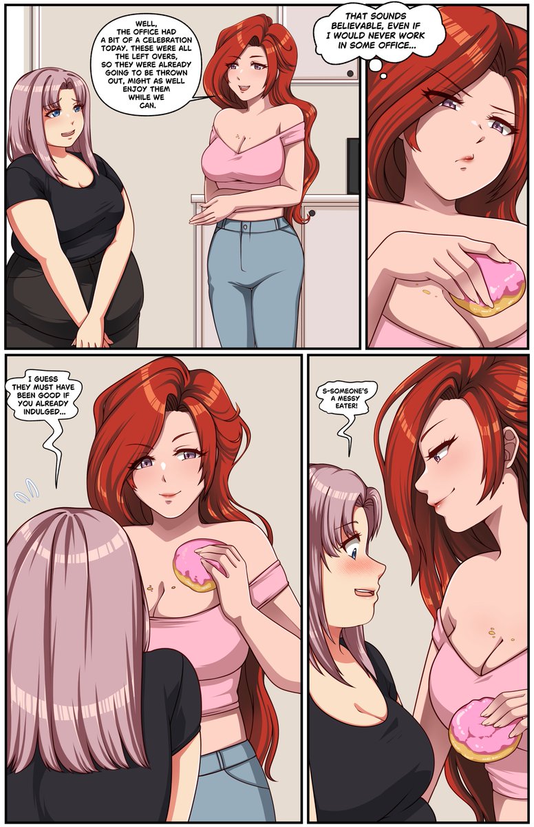 Page 28 of my comic Doughnation Dependency Page 38 is up on Pa/tre/on. Someone may be a messy eater, but she truly wants to taste something more than food.
