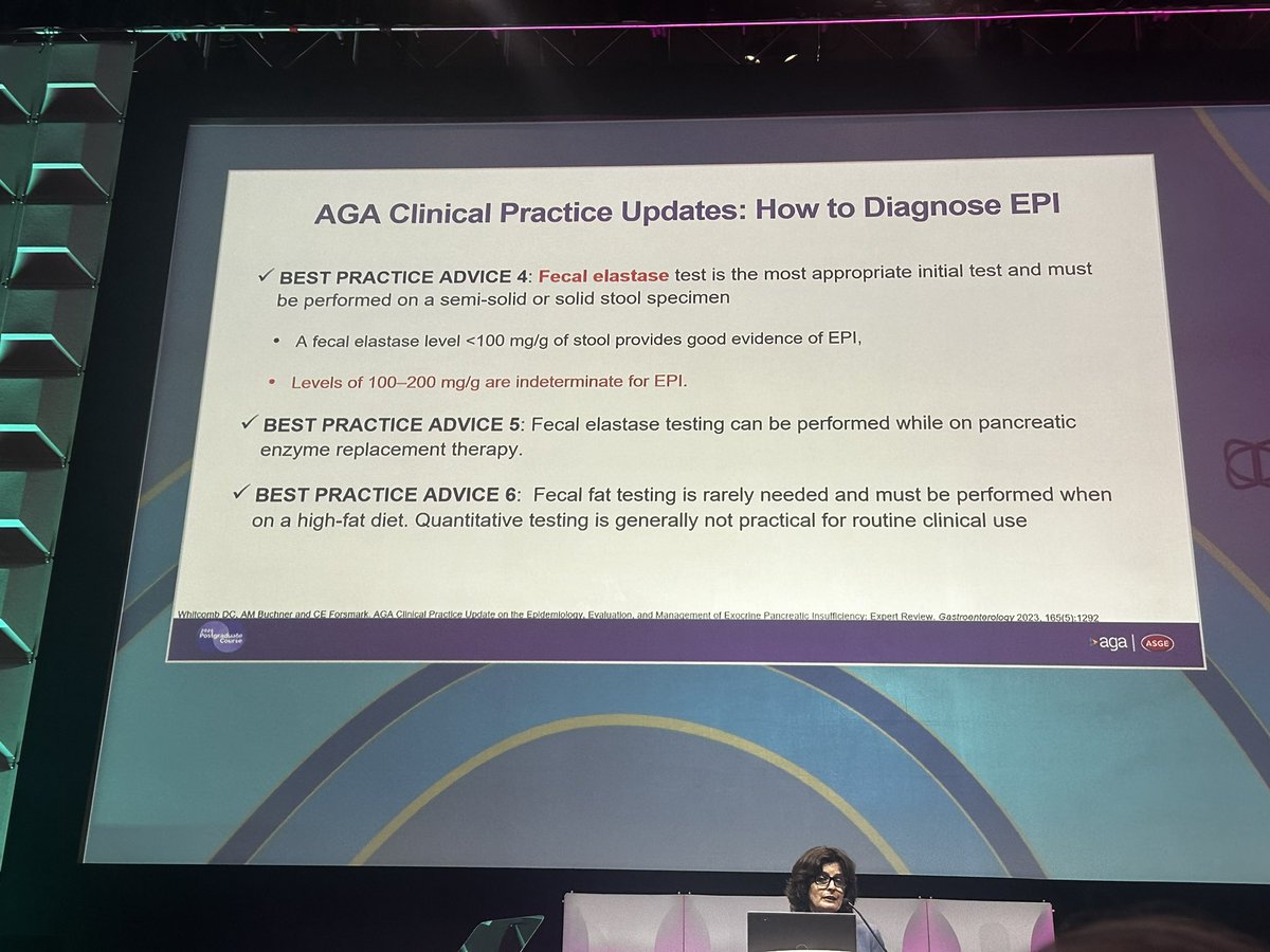Akwi Asombang MD MPH (@akwiasombangmd) on Twitter photo Dr Anna Buchner
<a href="/DDWMeeting/">Digestive Disease Week</a> PG Course
EXOCRINE PANCREATIC INSUFFICIENCY (EPI) DIAGNOSIS
💡a low fecal elastase alone DOES NOT PROVE EPI diagnosis!
💡when you test fecal elastase: perform on SEMISOLID/SOLID stool!
💡CT is unreliable
<a href="/ASGEendoscopy/">ASGE GI Endoscopy</a> <a href="/AmerGastroAssn/">American Gastroenterological Association (AGA)</a>
#GItwitter Dr Anna Buchner
<a href="/DDWMeeting/">Digestive Disease Week</a> PG Course
EXOCRINE PANCREATIC INSUFFICIENCY (EPI) DIAGNOSIS
💡a low fecal elastase alone DOES NOT PROVE EPI diagnosis!
💡when you test fecal elastase: perform on SEMISOLID/SOLID stool!
💡CT is unreliable
<a href="/ASGEendoscopy/">ASGE GI Endoscopy</a> <a href="/AmerGastroAssn/">American Gastroenterological Association (AGA)</a>
#GItwitter