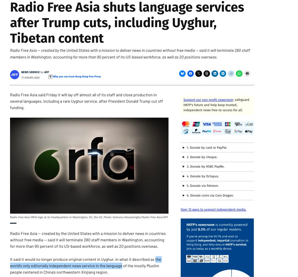 🚨RFA #Uyghur was never “editorially independent”—it was dominated by the WUC and its affiliates, silencing pro-independence #EastTurkistani voices and stifling real dissent. We urge the Trump Admin to replace it with a truly impartial platform to counter #China’s propaganda.