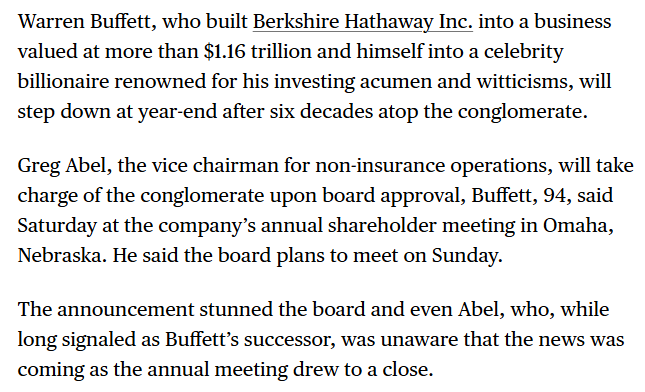 chigrl's tweet photo. Buffett to Step Down Following Six-Decade Run Atop Berkshire (BBG) https://t.co/yZv4mUYGcM