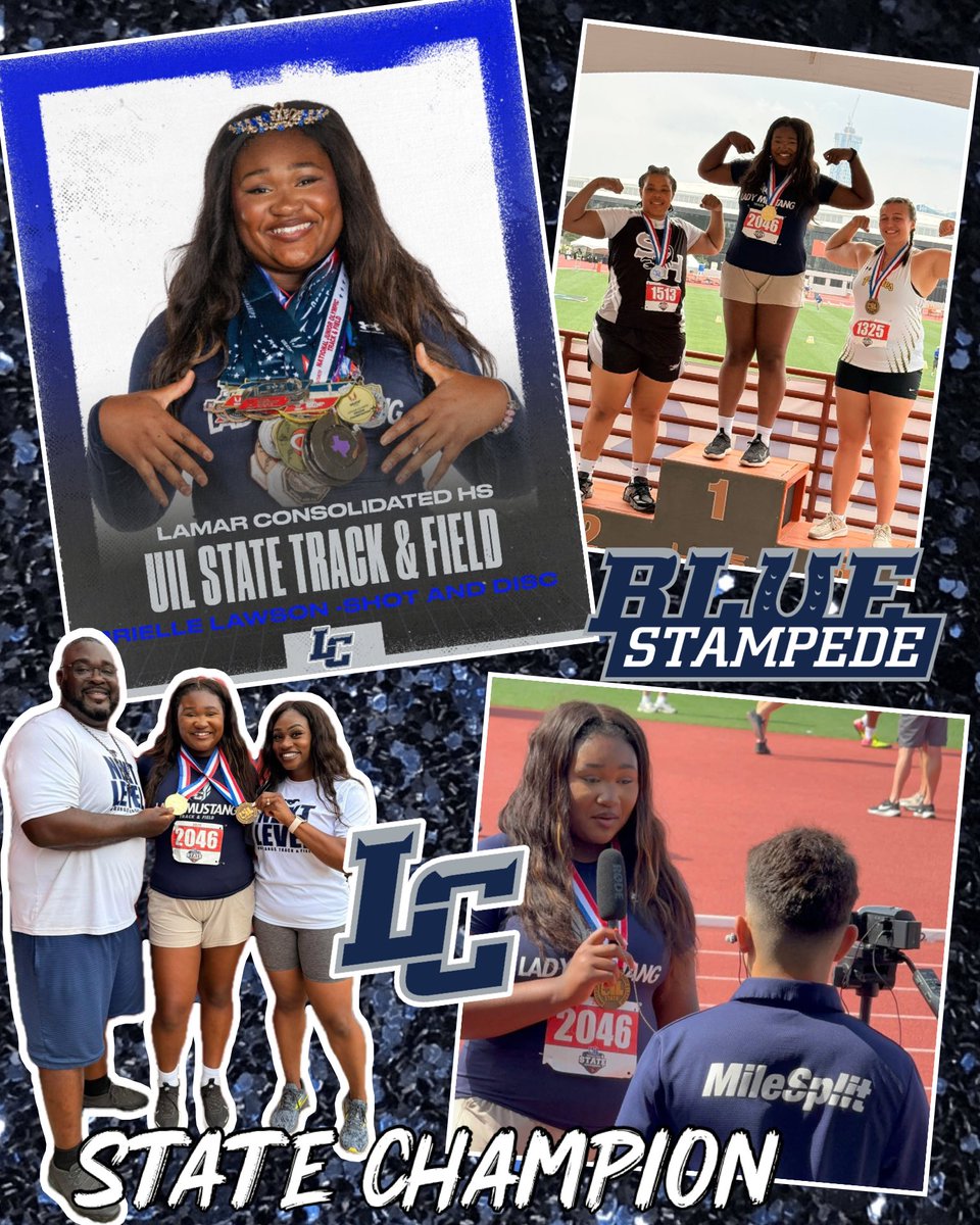 This beauty is a beast in Track and Field. Please congratulate Brielle Lawson on earning the title of UIL 5A STATE CHAMPION in Discus! Her first throw sealed the deal over 152 feet! We are so proud of her! #BlueStampede 💙🐴✨