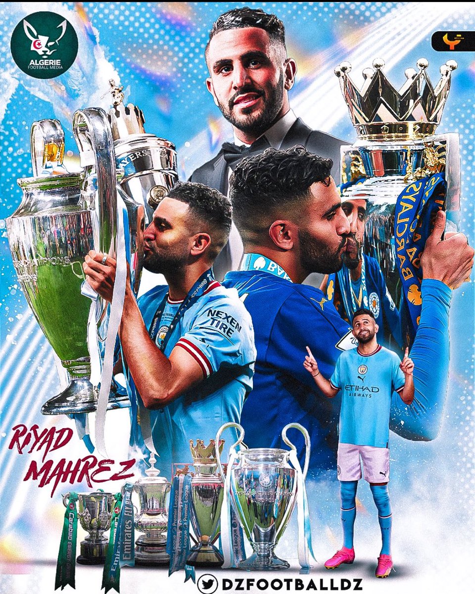 🚨Le PALMARÈS IMPRESSIONNANT de Riyad Mahrez 🤯

🔹Premier League x5 
🔹Coupe d’Afrique x1
🔹Ligue des champions Europe x1 
🔹Ligue des champions Asiatique x1
🔹FA Cup x1 
🔹Community Shield x2
🔹League Cup x3 

🔸Joueur de l’année en PL 🥇
🔸Ballon d’or africain 🥇
🔸4