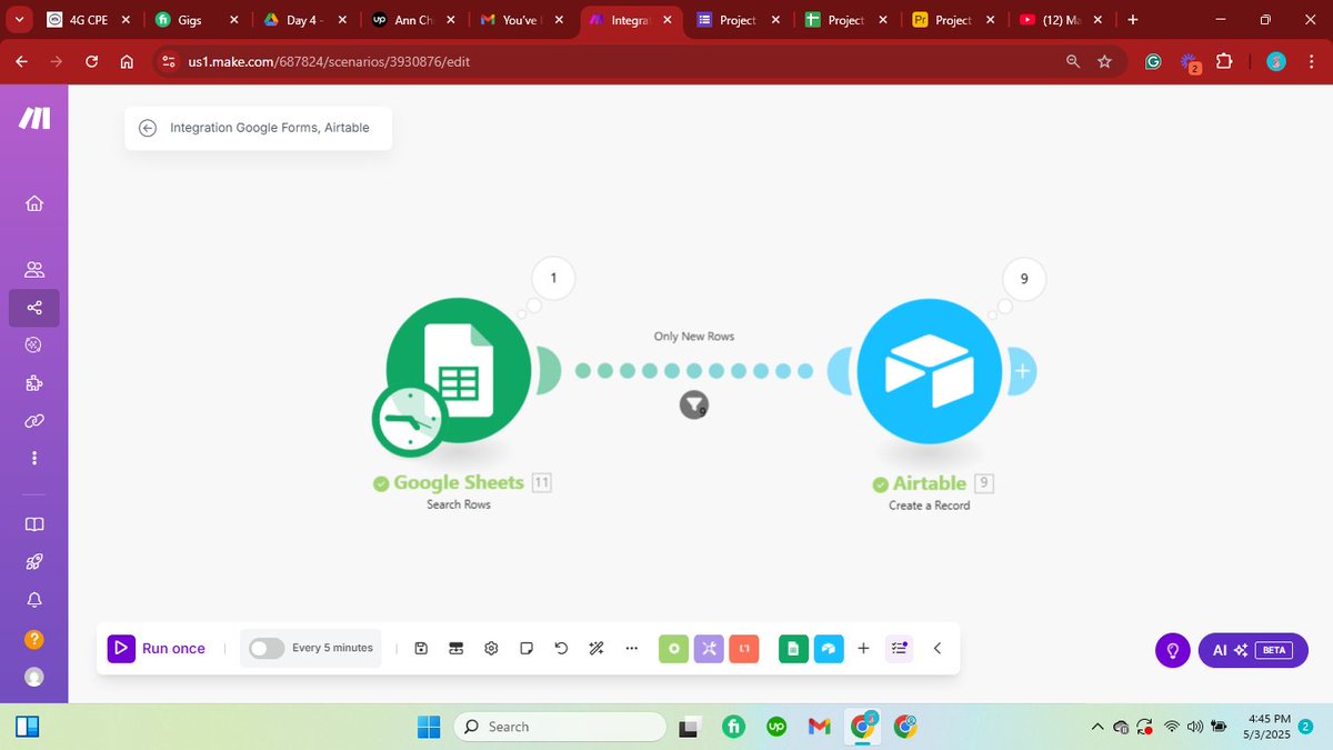 I decided to start small by building a simple data entry system from Google form to Airtable using make.com. This will make it easier for more automation