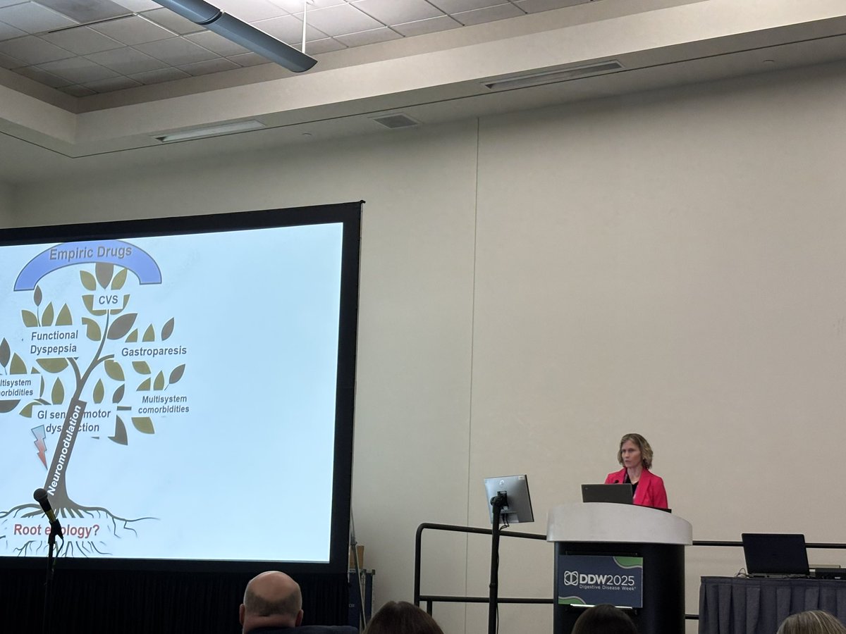 #DDW2025 Dr. Karrento is wowing the audience with a review of her work and that of others using neuromodulation for treatment of disorders with #nausea.