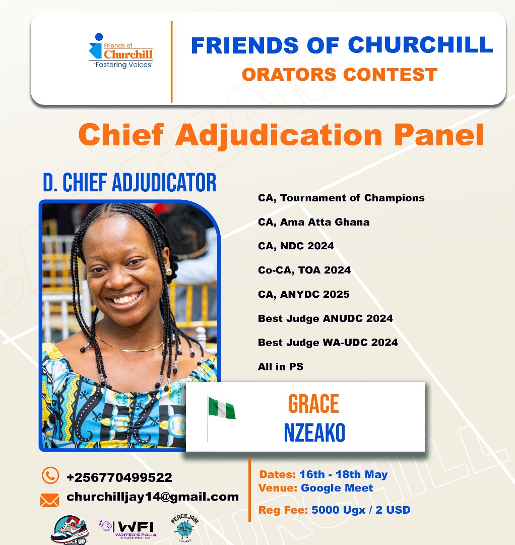 FROM NIGERIA🇳🇬🇳🇬🇳🇬
Meet Grace Nzeako – Deputy Chief Adjudicator
At the Friends of Churchill, we prioritise experience and professionalism. She is ready to ride us through this public speaking competition with her best skills.
REGISTER NOW:-
forms.gle/mb2P4MLjjYJpHG…