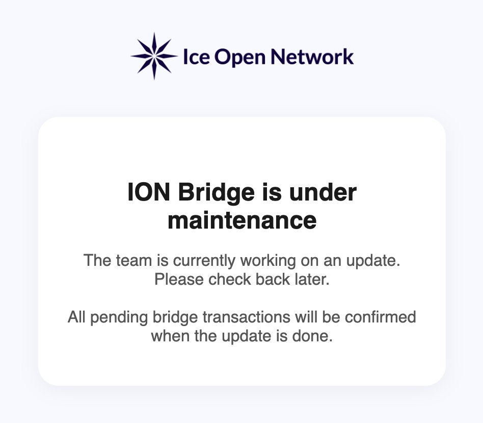 🚀 <a href="/ice_blockchain/">Ice Open Network</a> is unstoppable ☃️

I hope the exchange mainnet integration will come in soon.... If this happens, 1B $ICE staking might come so fast!

Giveaway distributions have not started because I'm unable to bridge the giveaway ICE due to the ongoing maintenance on the