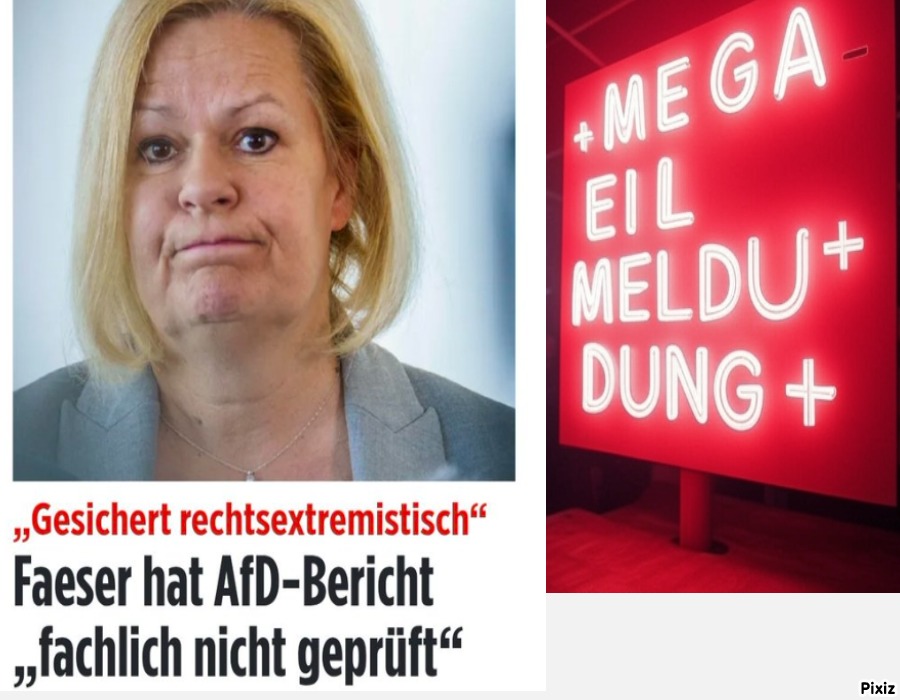 ++++Betrugs-Skandal++++
Keine fachliche Kontrolle des Berichtes
🟥🟥🟥🟥🟥🟥🟥🟥🟥🟥🟥🟥
Es wird immer schlimmer: #Faeser hat den
 #AfD-Bericht fachlich gar nicht geprüft, 
berichtet BILD. Sie soll aufs Tempo gedrückt
haben, um diesen noch vor Abtritt zu 
veröffentlichen
#nius