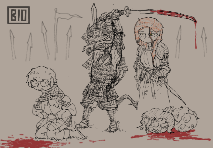 "The heads? That's the foreigner's doing, at the behest of his commander. " 

"Sometimes he goes too far."