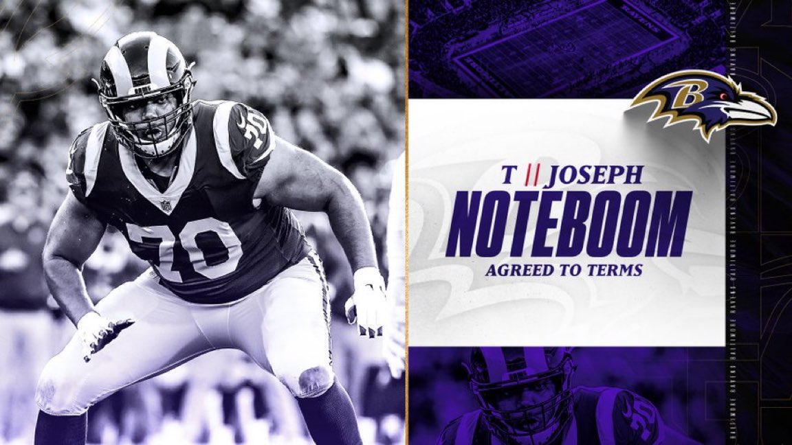 AdamSchefter's tweet photo. Ravens reached agreement on a new contract with former Rams OT Joseph Noteboom. More OT depth in Baltimore. https://t.co/43uN3AUnxs