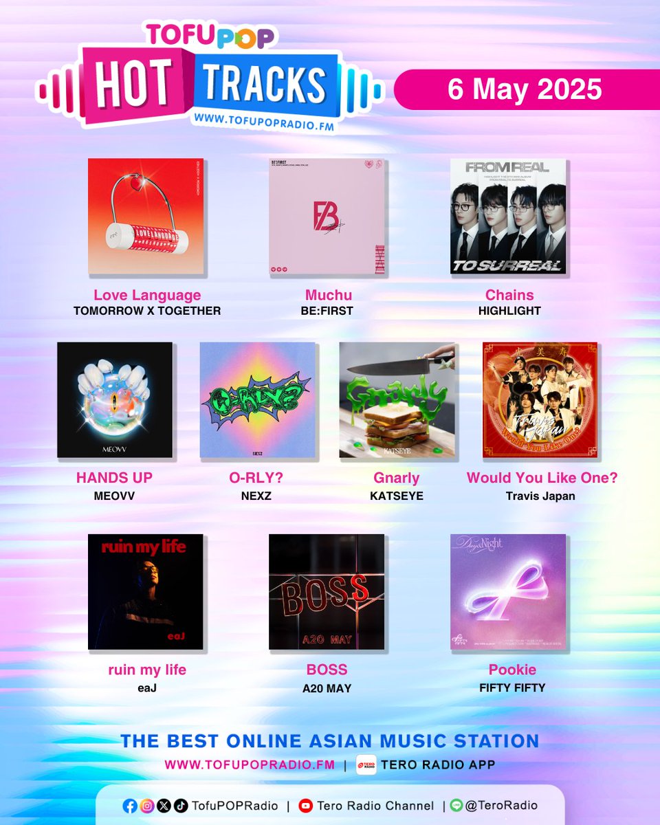 TofuPOPRadio (@tofupopradio) on Twitter photo ๐ฅณ #TofuPOPHotTracks เนเธเธฐเธเธณเนเธเธฅเธเนเธญเนเธเธตเนเธขเธเธชเธธเธเธฎเธญเธเธเธฃเธฐเธเธณเธชเธฑเธเธเธฒเธซเน เธเธฑเธเนเธเนเธก 10 เนเธเธฅเธเธกเธฒเนเธฃเธ!
๐ฅ Love Language #TOMORROWXTOGETHER
๐ฅ Muchu #BEFIRST
๐ฅ Chains #HIGHLIGHT
๐ฅ HANDS UP #MEOVV
๐ฅ O-RLY? #NEXZ
๐ฅ Gnarly #KATSEYE
๐ฅ Would You Like One? #TravisJapan
๐ฅ ruin my life #eaJ
๐ฅ BOSS #A20MAY ๐ฅณ #TofuPOPHotTracks เนเธเธฐเธเธณเนเธเธฅเธเนเธญเนเธเธตเนเธขเธเธชเธธเธเธฎเธญเธเธเธฃเธฐเธเธณเธชเธฑเธเธเธฒเธซเน เธเธฑเธเนเธเนเธก 10 เนเธเธฅเธเธกเธฒเนเธฃเธ!
๐ฅ Love Language #TOMORROWXTOGETHER
๐ฅ Muchu #BEFIRST
๐ฅ Chains #HIGHLIGHT
๐ฅ HANDS UP #MEOVV
๐ฅ O-RLY? #NEXZ
๐ฅ Gnarly #KATSEYE
๐ฅ Would You Like One? #TravisJapan
๐ฅ ruin my life #eaJ
๐ฅ BOSS #A20MAY