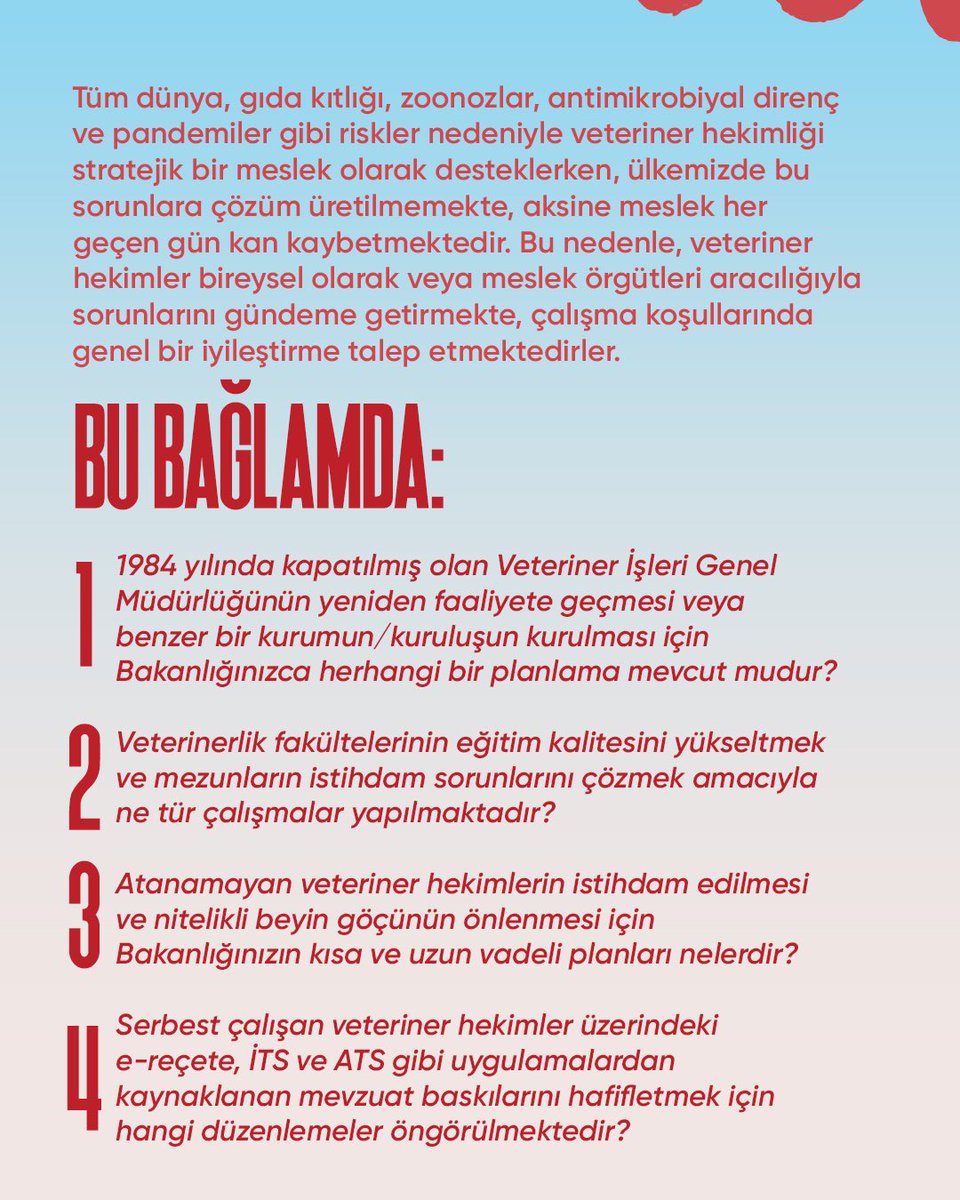 🔴❓ Türkiye Büyük Millet Meclisi Başkanlığı'na Veteriner Hekimlik Mesleği ile İlgili Soru Önergemiz 

#SoruÖnergesi